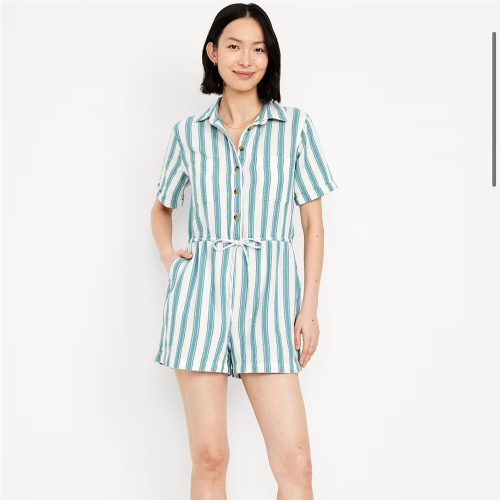 Old Navy Striped Teal and White Romper